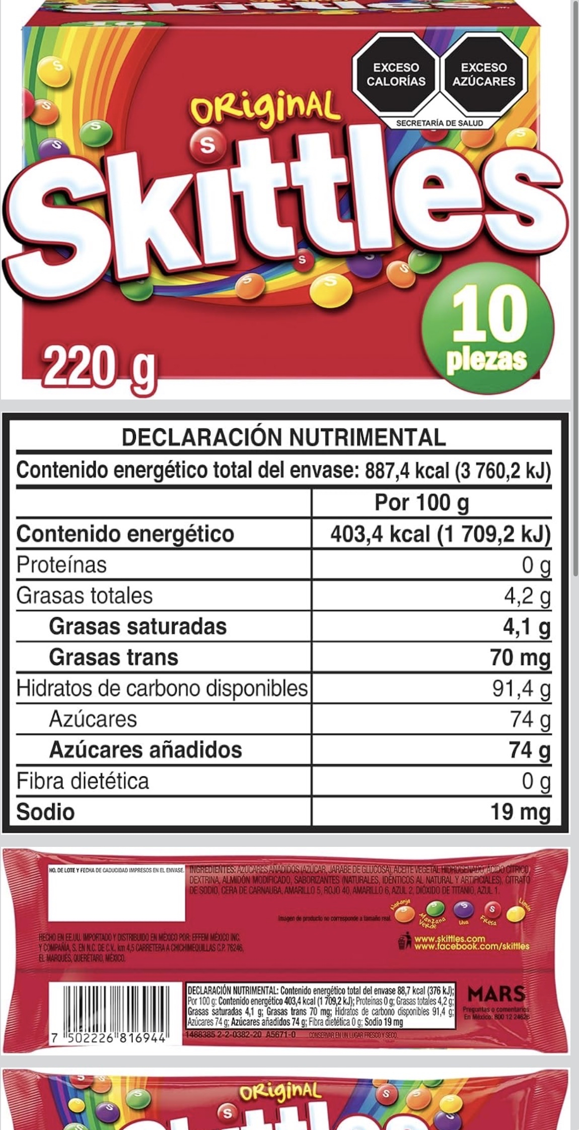 Amazon: Skittles dulces caramelo suave original 10 piezas de 22g