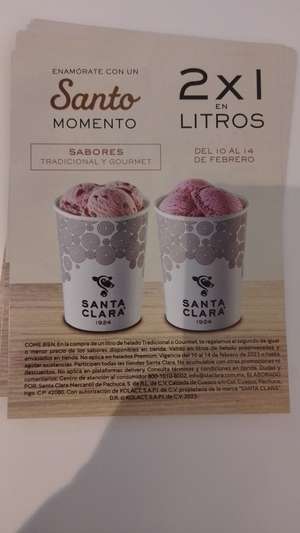 Santa Clara: Litros de helado al 2 x 1 del 10 al 14 del Febreo