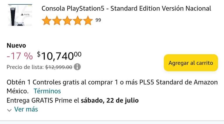 Amazon: PlayStation 5 con control de regalo pagando con Visa