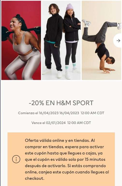 H&M: -20% EN SPORT (En línea y en tienda)