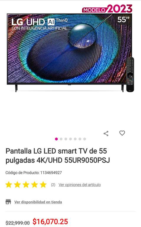 Liverpool: Pantalla LG LED smart TV de 55 pulgadas 4K/UHD 55UR9050PSJ | Precio agregando al carrito