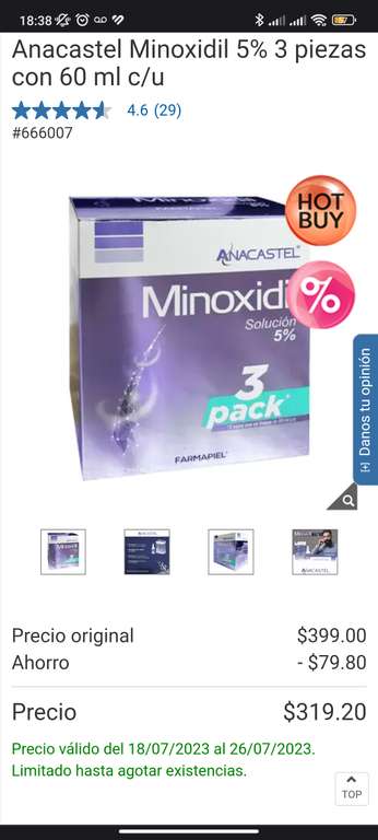 Anacastel Minoxidil 5% 3 piezas con 60 ml c/u En Costco