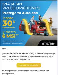 Chubb: 30% de descuento más 6 MSI para asegurar tu auto