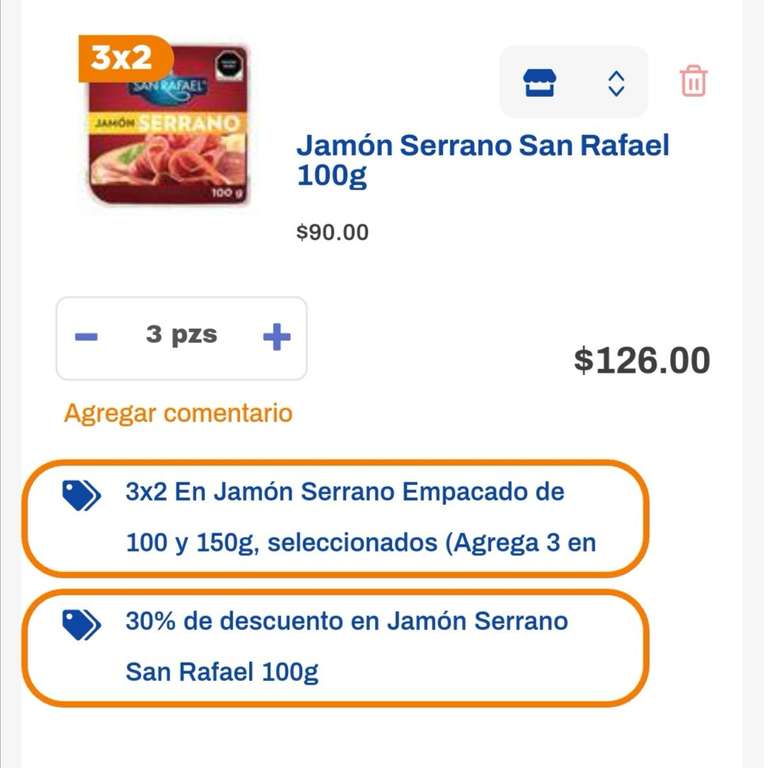 Chedraui: 30% de descuento en Jamón Serrano San Rafael 100g (además al 3x2... 3x$126)