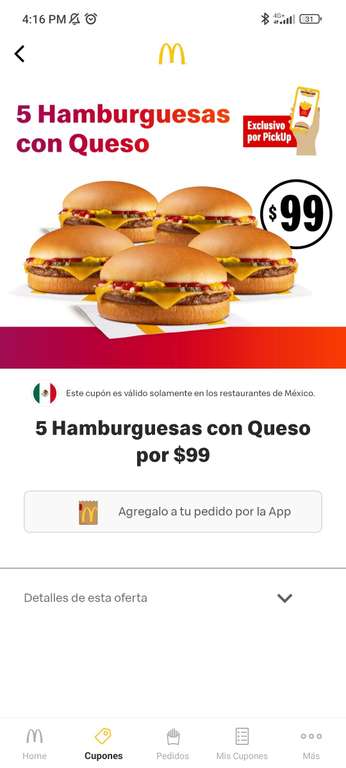McDonald's: 5 Hamburguesas con queso (App/PickUp)