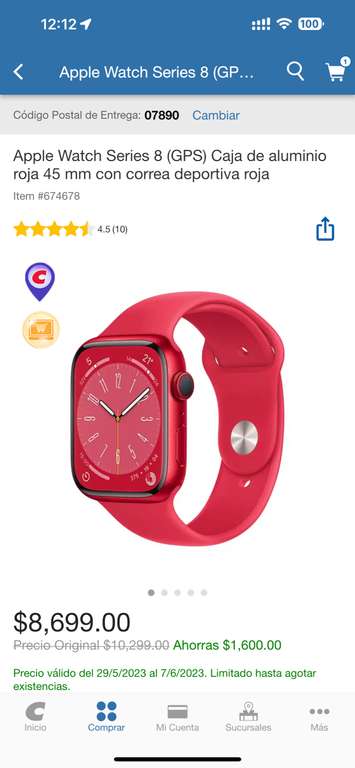 Costco: Apple Watch serie 8 45 mm rojo