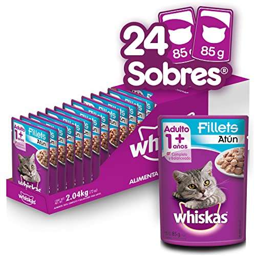 Amazon | Whiskas Alimento Húmedo para Gatos 24 Sobres Filete de atún ($8.50 C/U) | Oferta Prime