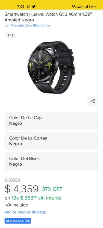 Mercado Libre: Huawei watch gt 3 46mm