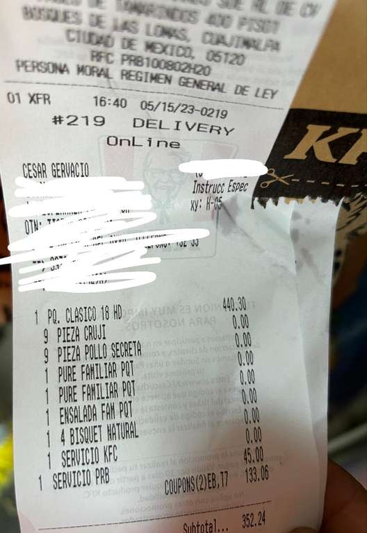 KFC 18pz $352.24 con cupones