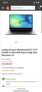 Linio: Laptop Huawei Matebook D15 15.6" FullHD i5 10th 8Gb Ram 512gb Ssd Windows 10