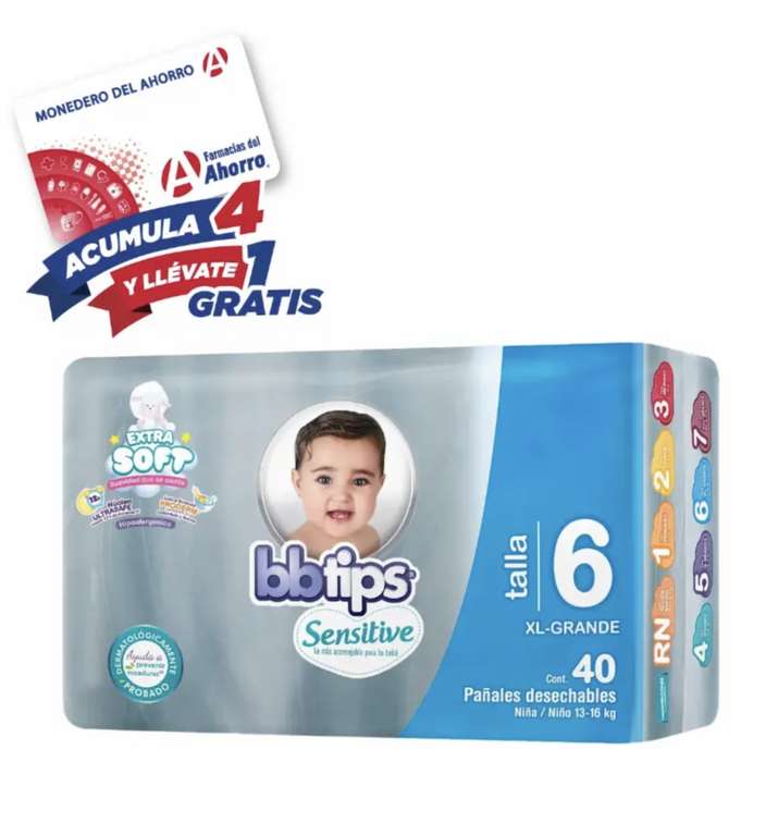 Farmacias del Ahorro: Pañales bbtips etapa 7. 5 paquetes de 40 piezas c/u. Y varias tallas y marcas más en descuento.