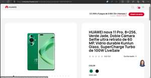 Huawei: HUAWEI nova 11 Pro, 8+256, Verde Jade, Doble Cámara Selfie ultra retrato de 60 MP, Vidrio durable Kunlun Glass, SuperCharge