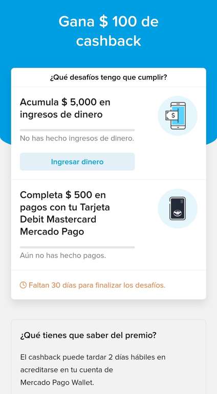 MercadoPago: $100 pesos de cashback acumulando $5000 de ingresos + gastando $500 en pagos con Tarjeta MercadoPago | usuarios seleccionados