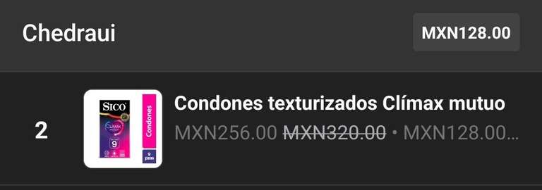 Cornershop [POP] / Chedraui: Condones al 20% OFF + 2x1 | Ejemplo: Condones texturizados Sico