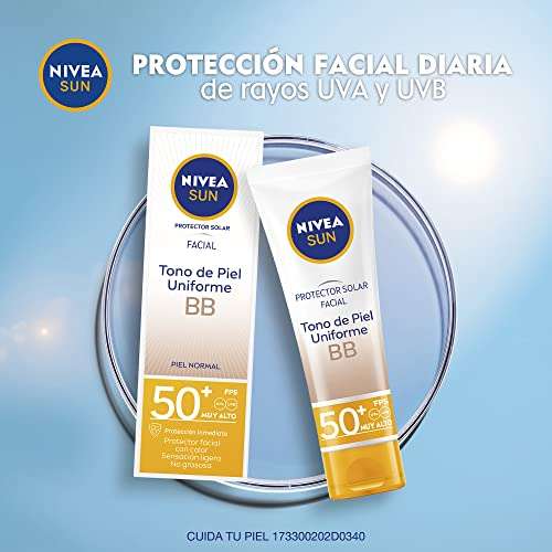 Amazon: Nivea Sun Protector Solar Facial BB Tono Uniforme, Con color que se adapta a tu tono de piel, Bloqueador solar FPS 50+, No Grasoso.