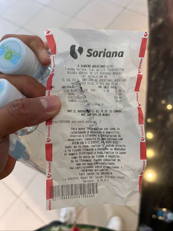 Soriana: Agua ZOÉ 500 ml