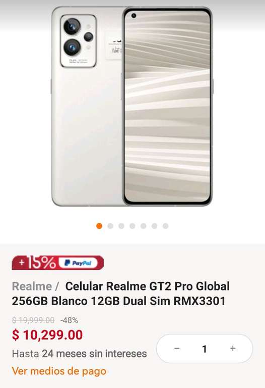 Linio: Celular Realme GT2 Pro Global 256GB Blanco 12GB | Pagando con PayPal + BBVa a 12 o más MSI