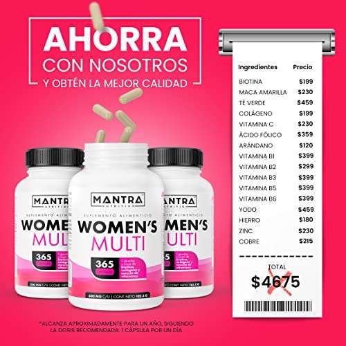 Amazon: MANTRA Nutrition | WOMENS MULTI | Multivitamínico de Mujer | 365 Cápsulas