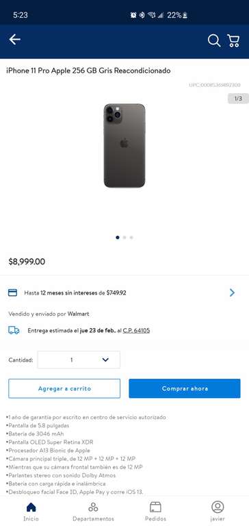 Walmart: iPhone 11 pro 256gb reacondicionado