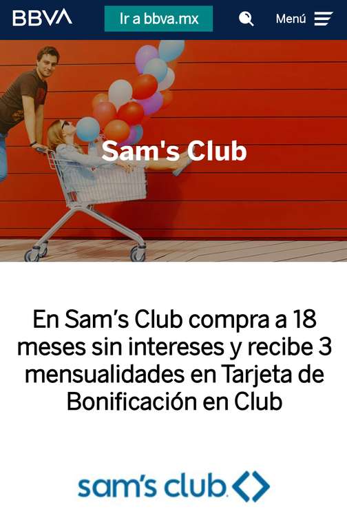 Sam's club: Con BBVA compra a 18 meses sin intereses y recibe 3 mensualidades en Tarjeta de Bonificación | Compra mín $3500