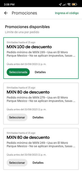 Uber EATS - Uber One - El Moro Parque México, Pqt Torta+refresco, 4 Churros+dip