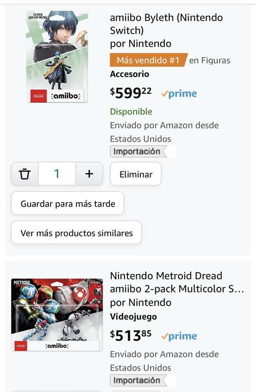 Amazon Amiibo Metroid Dread Samus y E.M.M.I. Vendido por tercero / Amiibo Byleth $599 Vendido por Tercero.