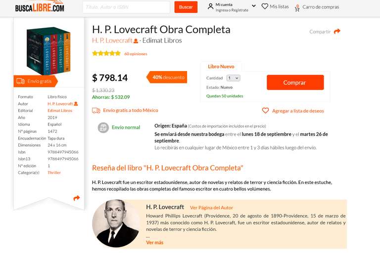 Buscalibre: H. P. Lovecraft Obra Completa Pasta dura