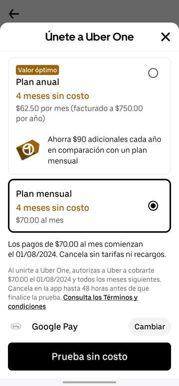 Uber One 4 Meses Gratis (Usuarios seleccionados sin Uber One)