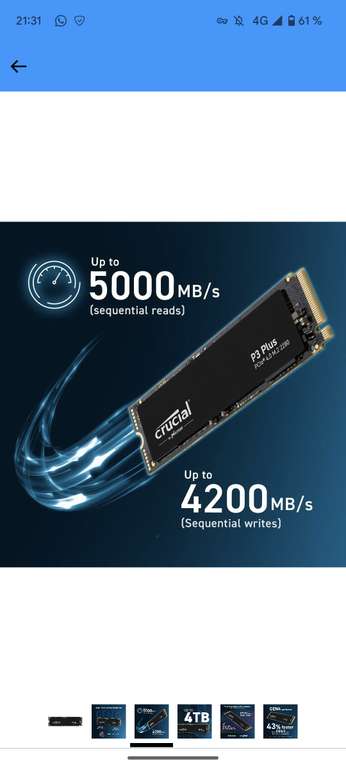Amazon Estados Unidos: Crucial P3 Plus 4TB M.2 PCIe Gen4 NVMe SSD Interno | Oferta Prime