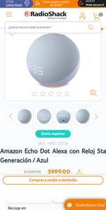 RadioShack: Echo dot Alexa 5° generación con reloj pagando con KUESKI