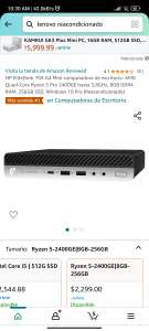 Amazon: REACONDICIONADO HP EliteDesk 705 G4 Mini Ryzen 5 Pro 2400GE, 8GB RAM, 256GB SSD, Windows 10 Pro