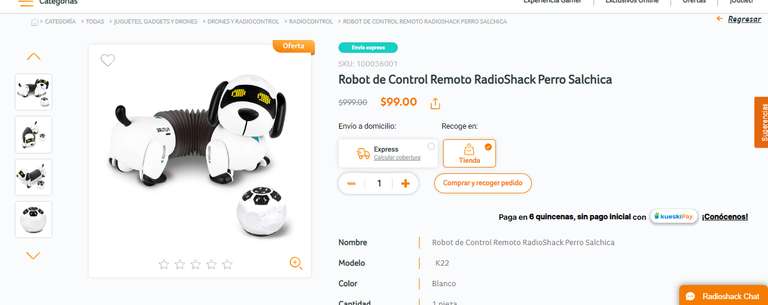 Robot de Control Remoto RadioShack Perro Salchica/PLAZA REAL CD DEL CARMEN