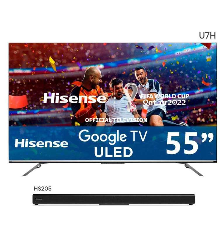 Sam's Club: Hisense, Pantalla 55" ULED 120Hz HDMI 2.1 Google TV 55U7H + Barra de Sonido HS205 | Débito