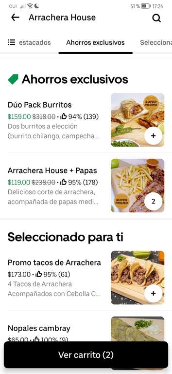 Uber Eats: Dos arracheras con papas a la frances en Polanco | Uber One