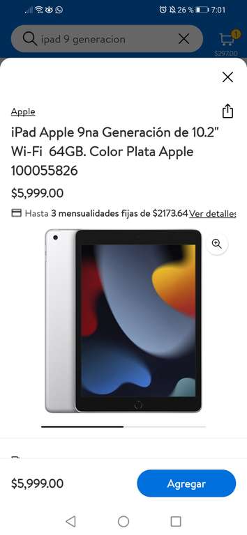 Walmart: iPad 9na Generación 10.2" 64 GB WiFi Apple
