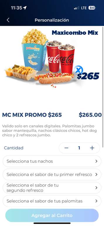 Maxicombo Mix $265 comprando a través de la App Cinepolis (sucursales seleccionadas)