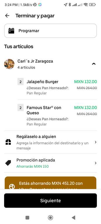 Uber Eats: Carl's Jr. Zaragoza, QRO. 4 Hamburguesas por $114- Uber One