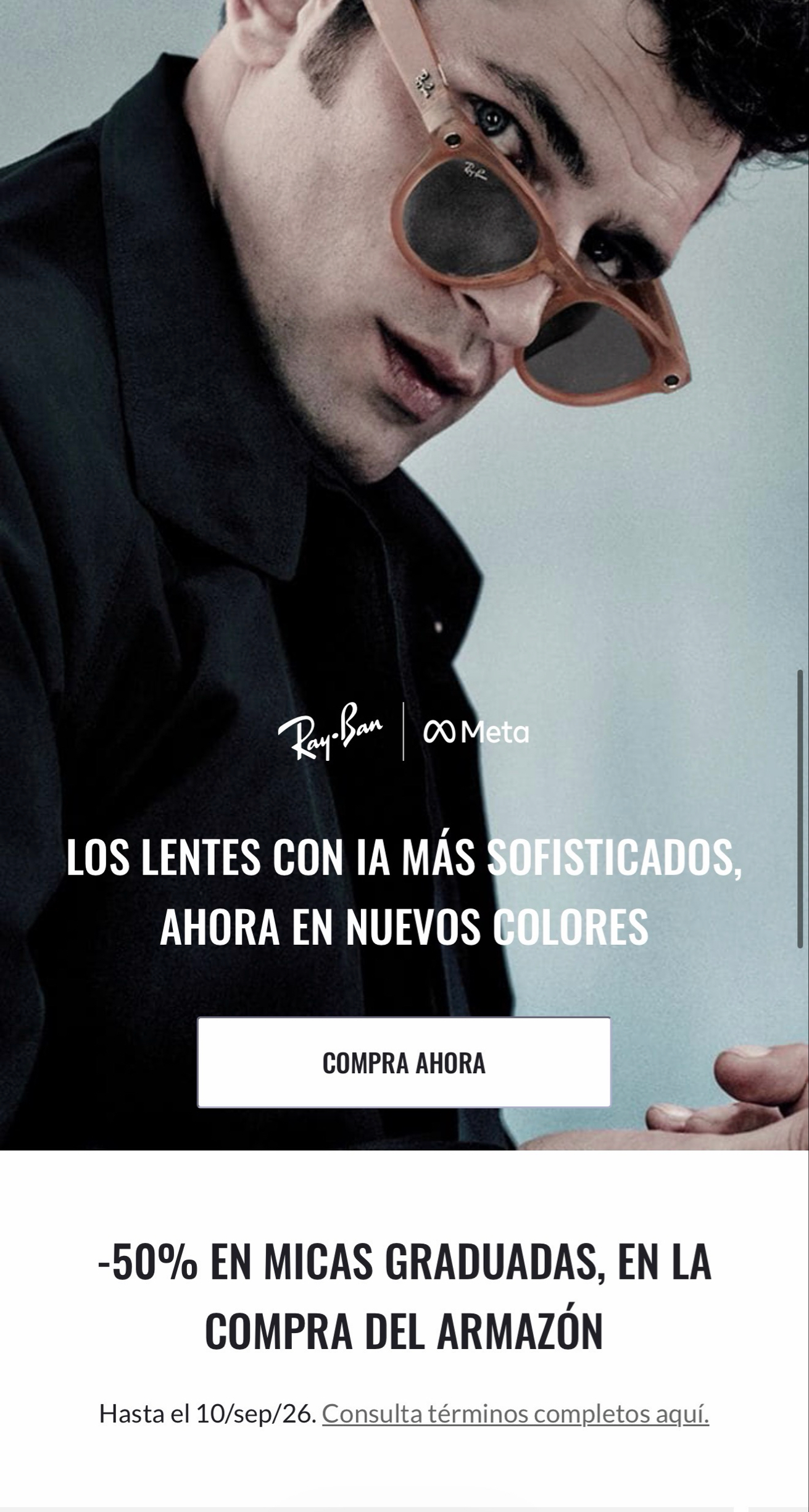Ray-Ban: Micas graduadas al 50% al comprar armazón