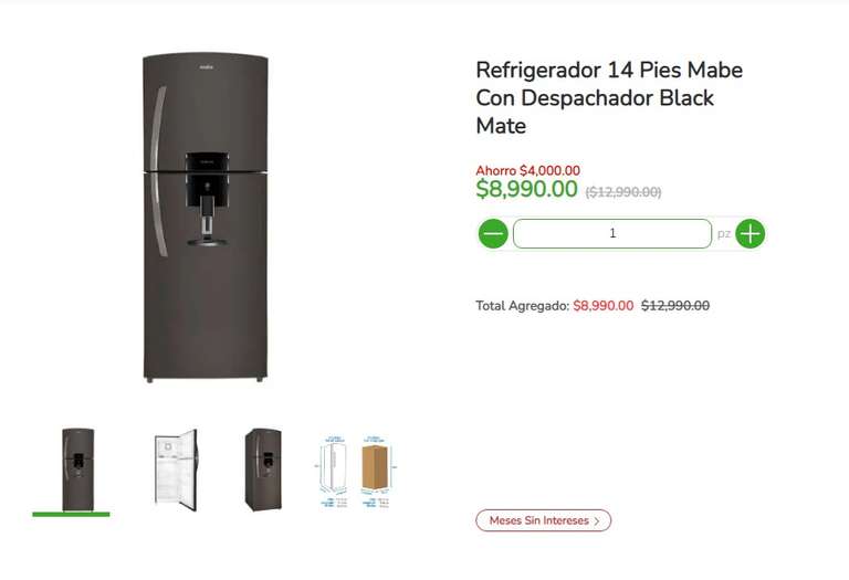 BODEGA AURRERA: Refrigerador 14 Pies Mabe Con Despachador Black Mate + 10% BONIFICACION Y MSI BANAMEX