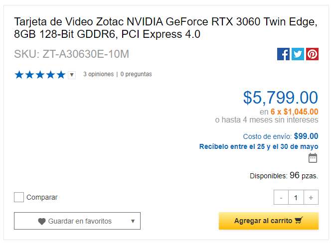 Cyberpuerta: Zotac NVIDIA GeForce RTX 3060 Twin Edge 8GB