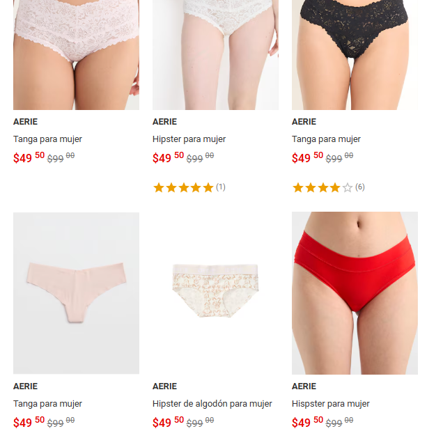 Liverpool: Variedad de ropa interior Aerie para Dama a $49.50