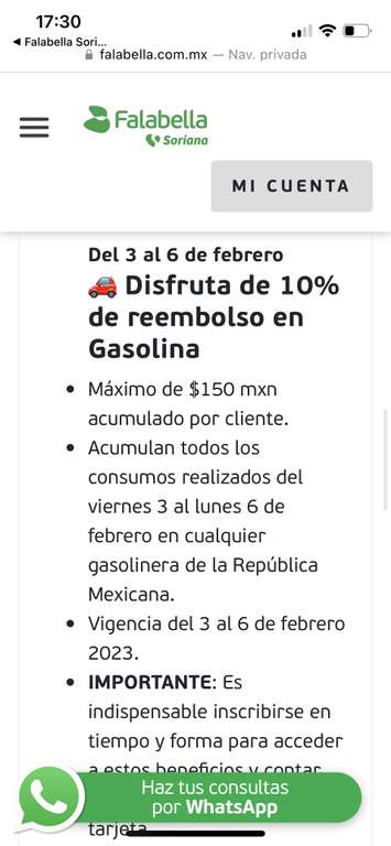 10% de reembolso en Gasolina Falabella