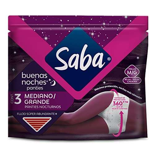 Amazon Saba Panties Femeninas Nocturnas, Flujo Súper Abundante, Talla M/g, 3 Piezas- envío gratis prime