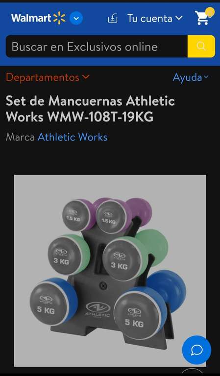 Walmart: Set de Mancuernas Athletic Works WMW-108T-19KG