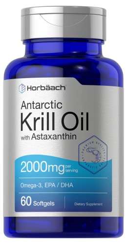 Amazon: Horbaach - Aceite de krill antártico 2000 mg, 60 cápsulas de gel blando, Omega 3, EPA, suplemento DHA con astaxantina sin OMG