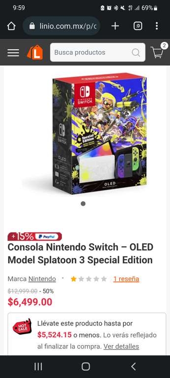 Linio: Consola Nintendo Switch – OLED Model Splatoon 3 Special Edition con paypal y TDC bbva