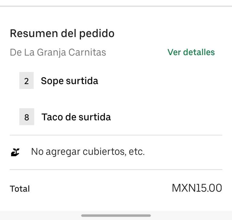 Uber Eats: Solo cdmx 8 tacos y dos sopes de carnitas por solo $15