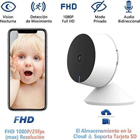 Amazon: Monitor para Bebé FHD con Tarjeta SD 32G, Sonido y Detección de Movimiento, Visión Nocturna, Compatible con Alexa, Google