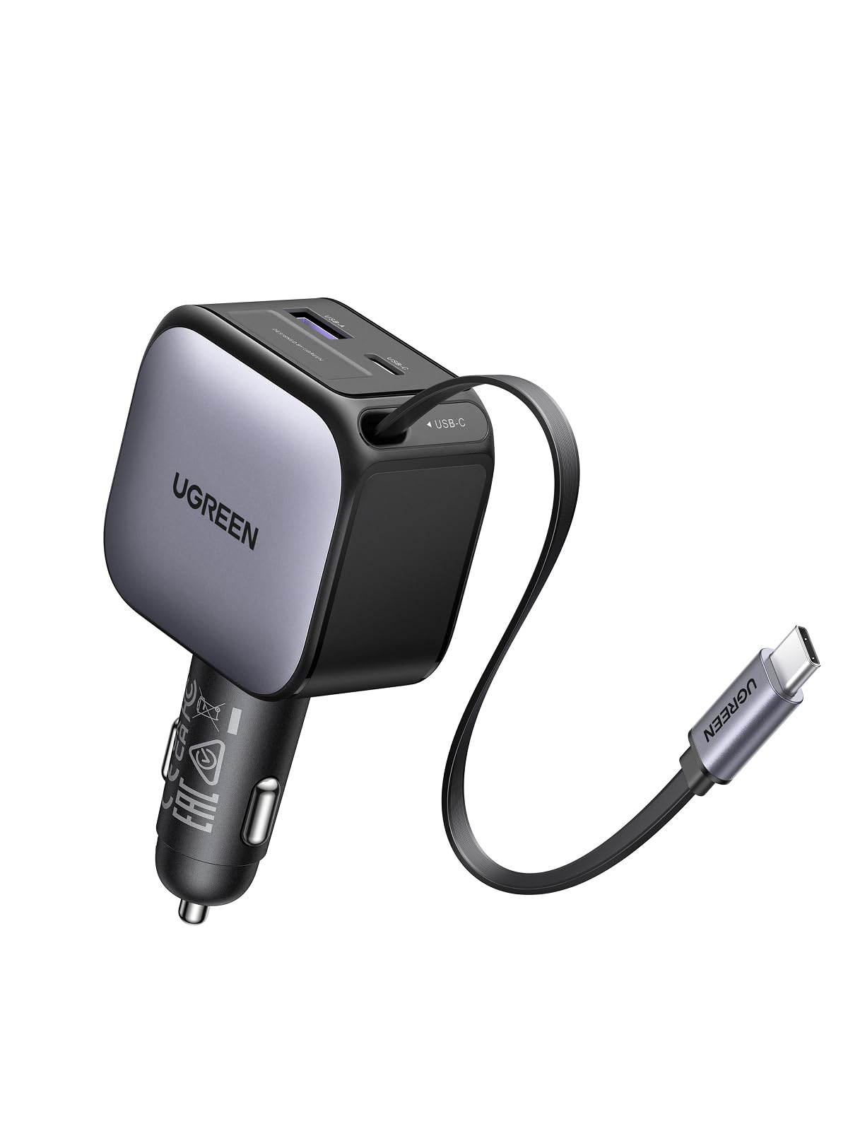 Amazon: UGREEN 3 en 1 Cargador para Auto 60W con Cable Retráctil