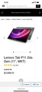 Lenovo: Lenovo tab P11 (2da gen) - 3799.06 pagando con transferencia